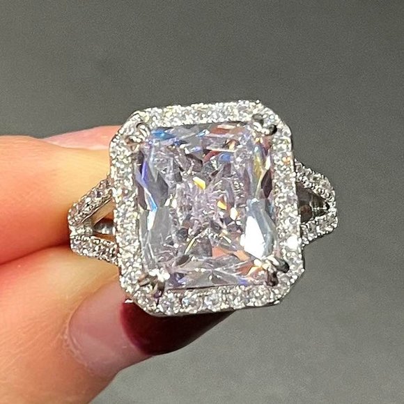 Celebrity Engagement Ring, Over 5 Carat Wedding Ring, Asscher Promise Ring - Picture 3 of 5